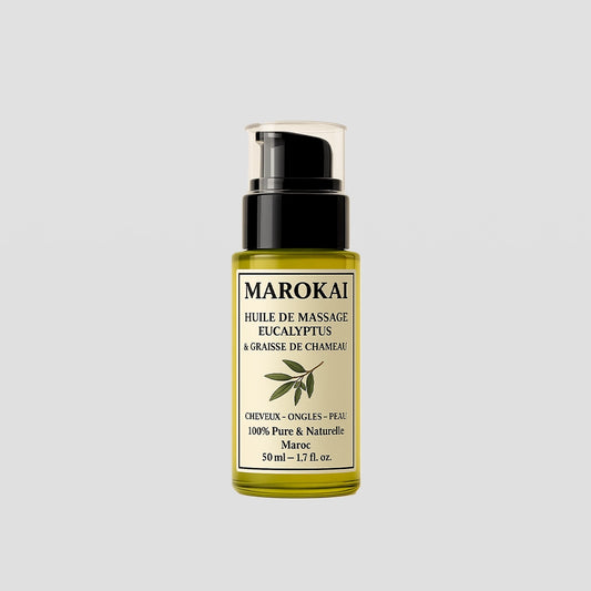 Huile de Massage Musculaire 50ml | Naturelle à l’Eucalyptus & Graisse de Chameau